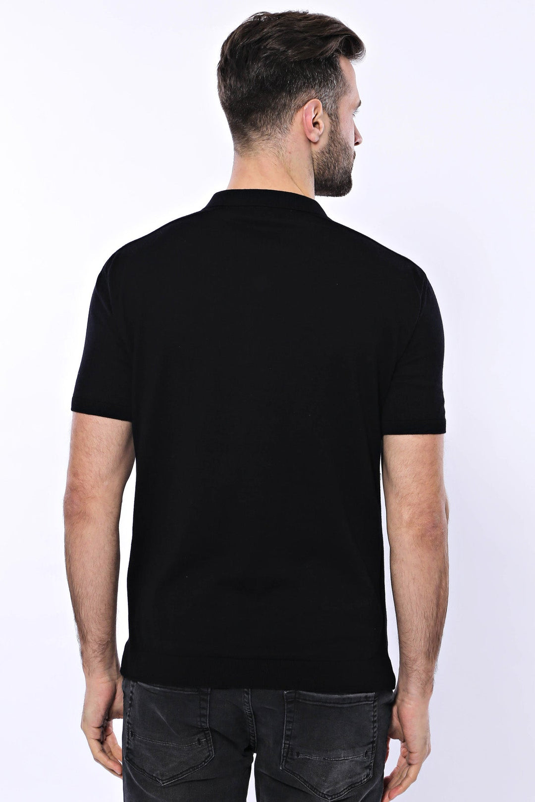 WSS Polo Neck Plain Black Knitted T-Shirt  - Singen