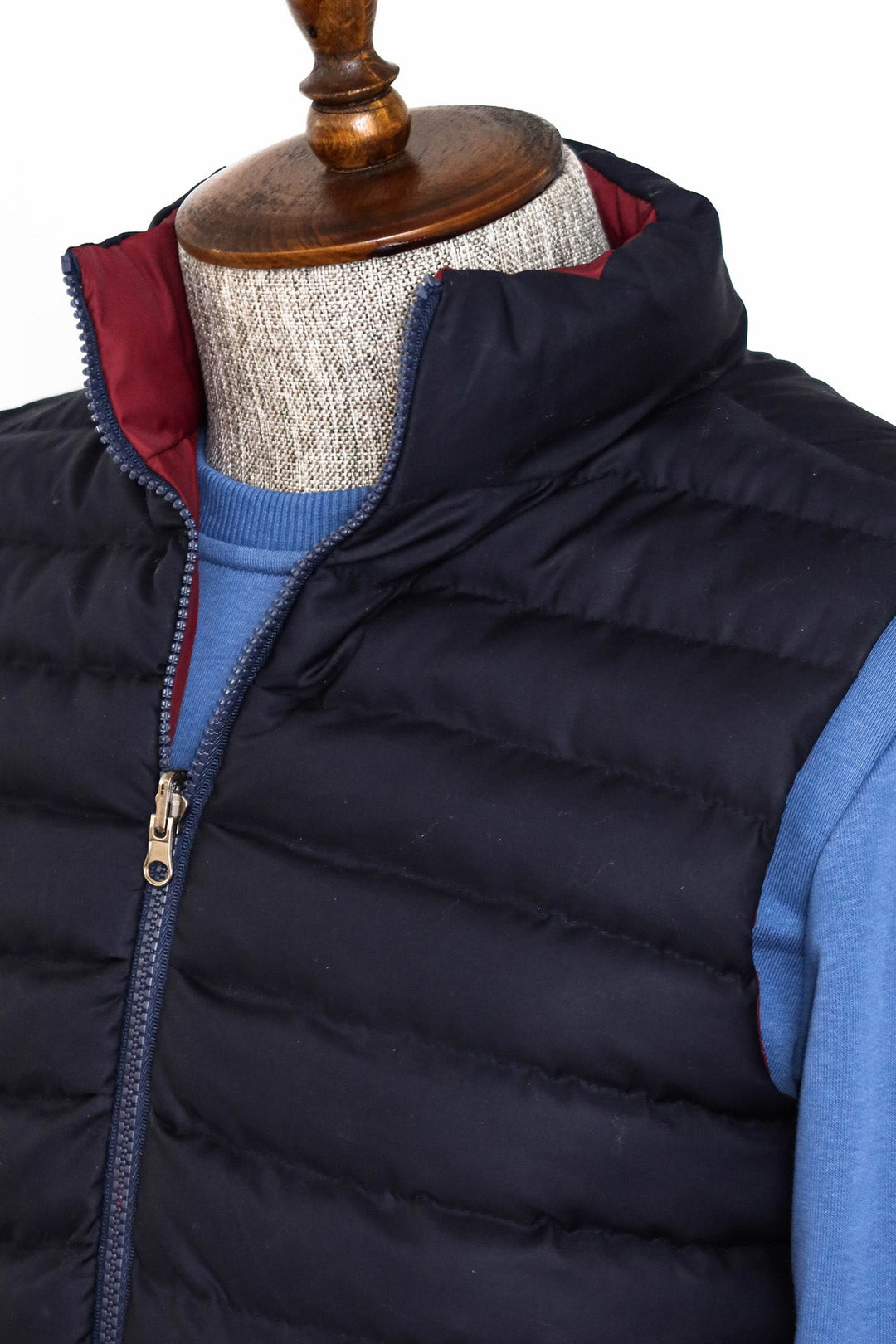 WSS Reversible Quilted Standing Collar Navy Blue Men Down Vest  - Singen