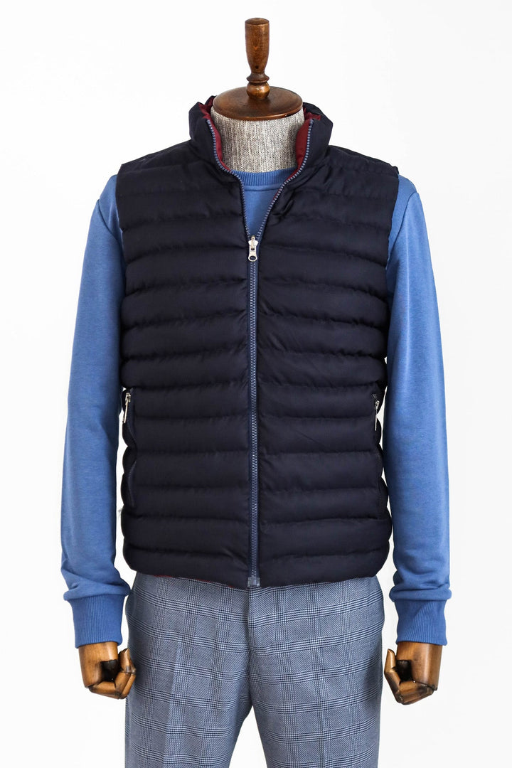 WSS Reversible Quilted Standing Collar Navy Blue Men Down Vest  - Singen