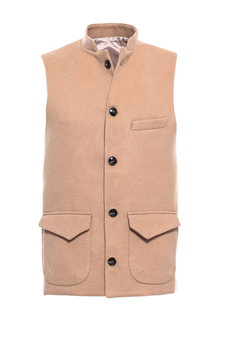 WSS Light Brown Cacchet Mandarin Collar Vest - Singen