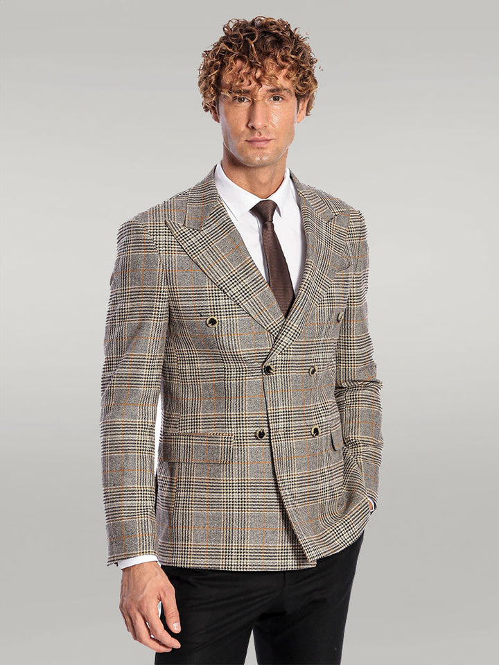 WSS Double Breasted Checked Grey Men Blazer  - Singen