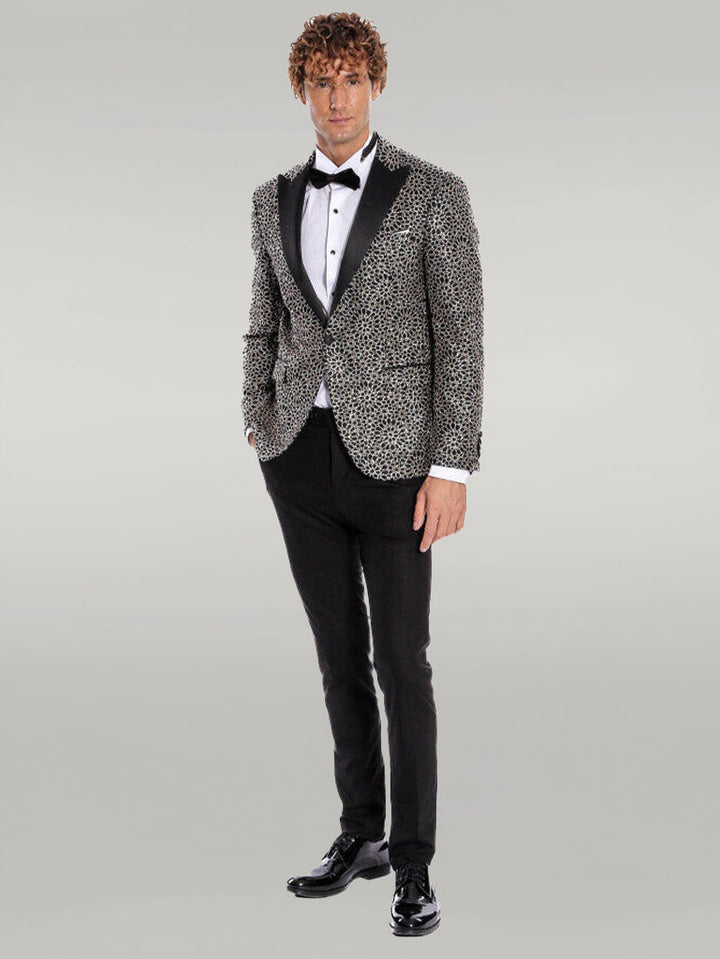 WSS Flower Embroidered Pattern Black Men Prom Blazer  - Singen