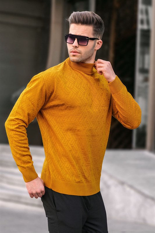 MDX Open Mustard Fisherman Collar Men's Knit Sweater 6301 - Ourense