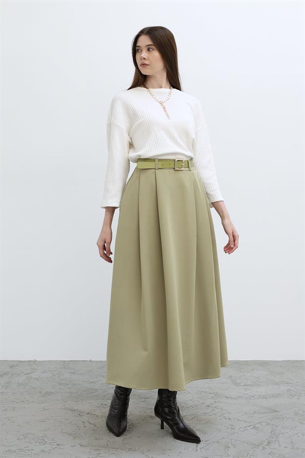 RYN Pleated Long Skirt - Green - Bedford