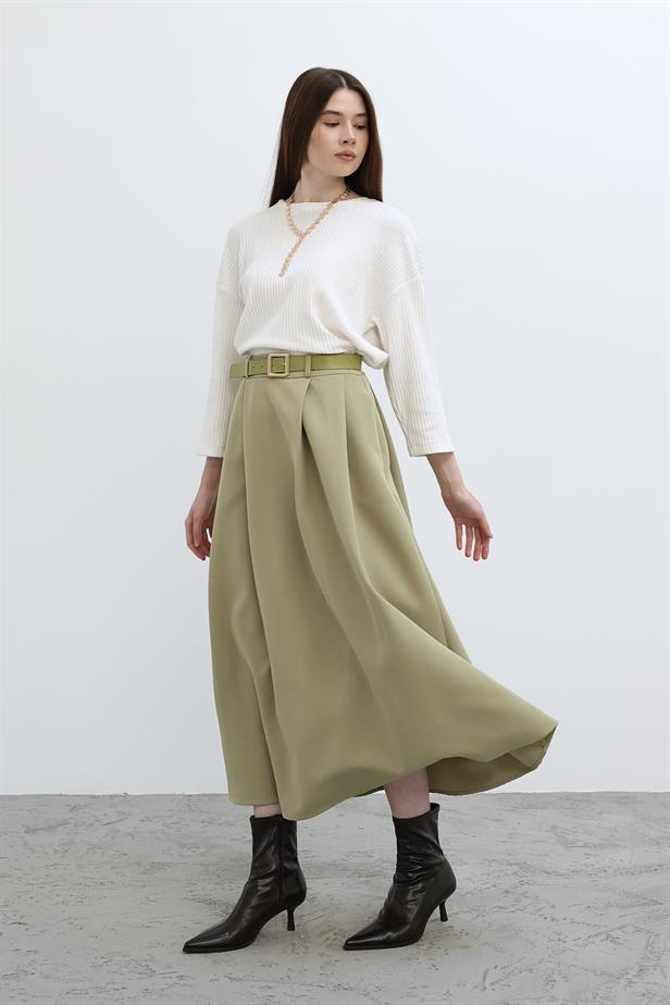 RYN Pleated Long Skirt - Green - Bedford