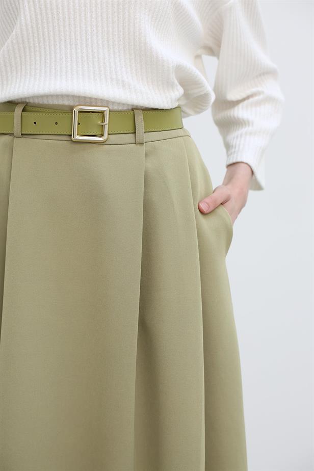 RYN Pleated Long Skirt - Green - Bedford