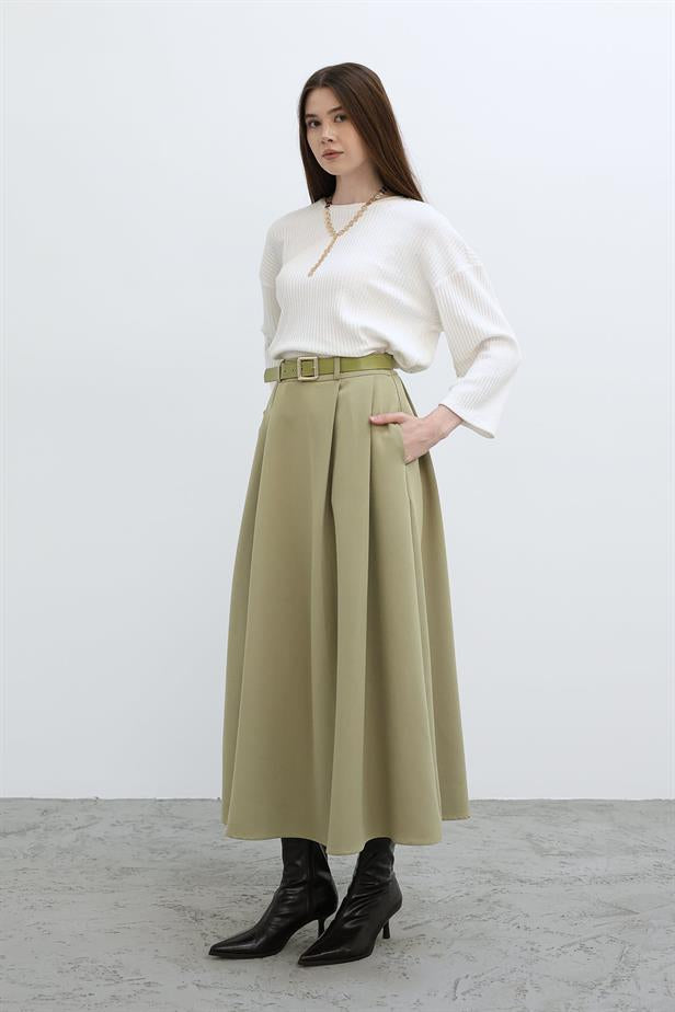 RYN Pleated Long Skirt - Green - Bedford