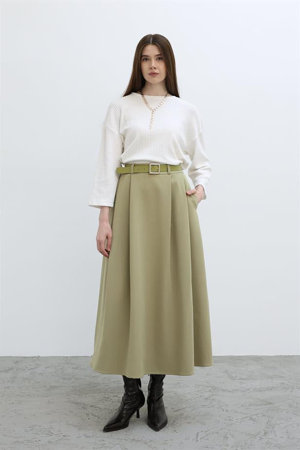 RYN Pleated Long Skirt - Green - Bedford