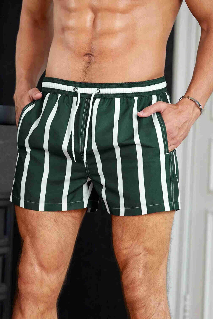 IGR Women Angelsin Men's Basic Standard Size Striped Printed Swim Shorts with Pockets Green - Villareal