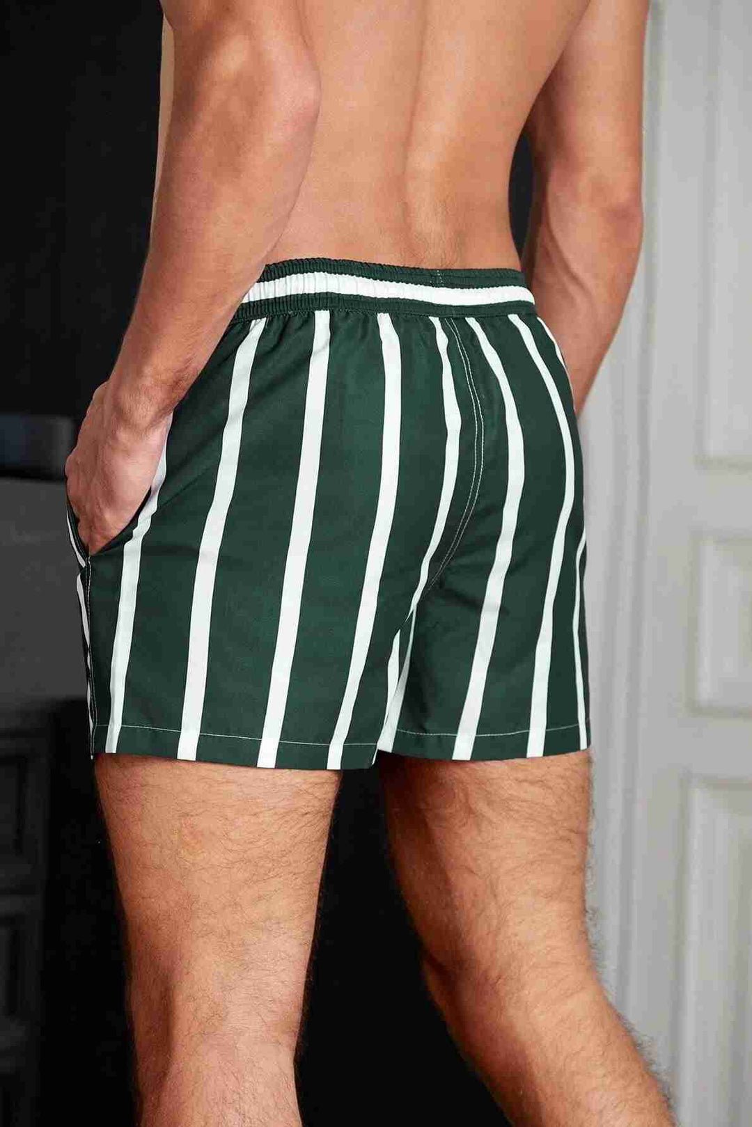 IGR Women Angelsin Men's Basic Standard Size Striped Printed Swim Shorts with Pockets Green - Villareal