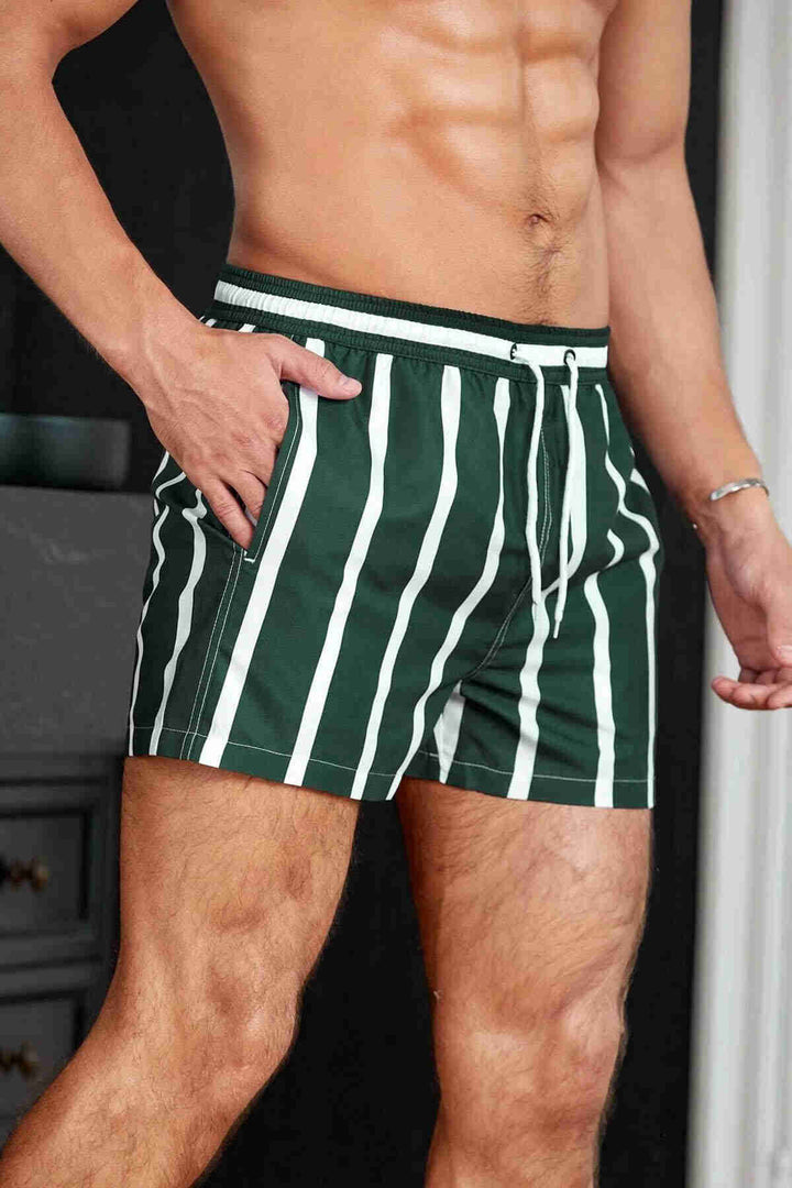 IGR Women Angelsin Men's Basic Standard Size Striped Printed Swim Shorts with Pockets Green - Villareal