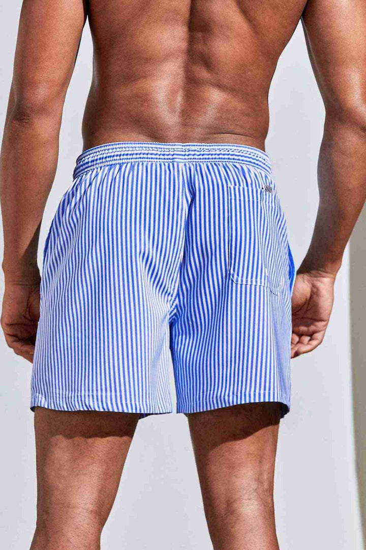 IGR Women Angelsin Men's Basic Standard Size Slim Striped Printed Swim Shorts with Pockets Blue - Fort Collins