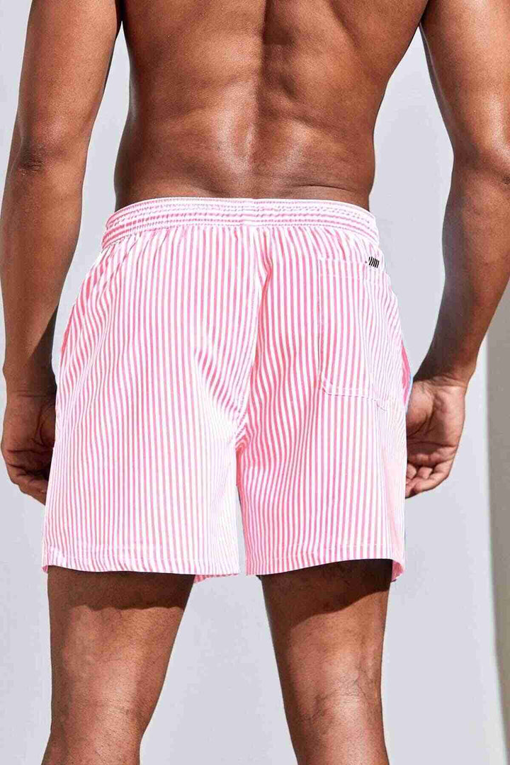 IGR Women Angelsin Men's Basic Standard Size Slim Striped Printed Swim Shorts with Pockets Pink - Wilrijk