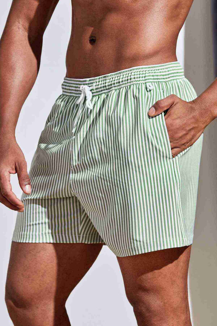 IGR Women Angelsin Men's Basic Standard Size Slim Striped Printed Swim Shorts with Pockets Green - Drachten