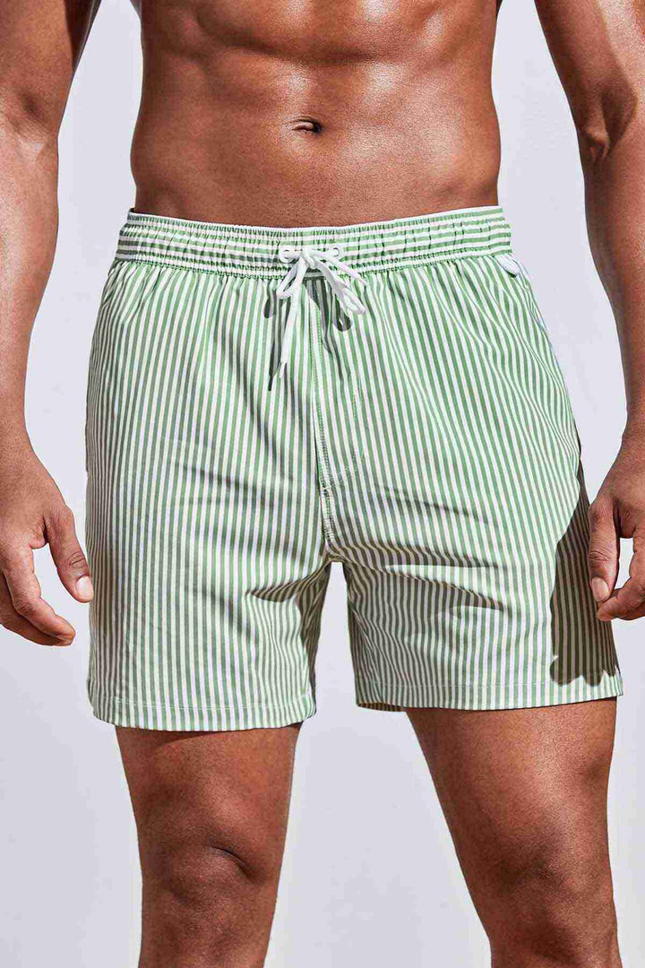 IGR Women Angelsin Men's Basic Standard Size Slim Striped Printed Swim Shorts with Pockets Green - Drachten