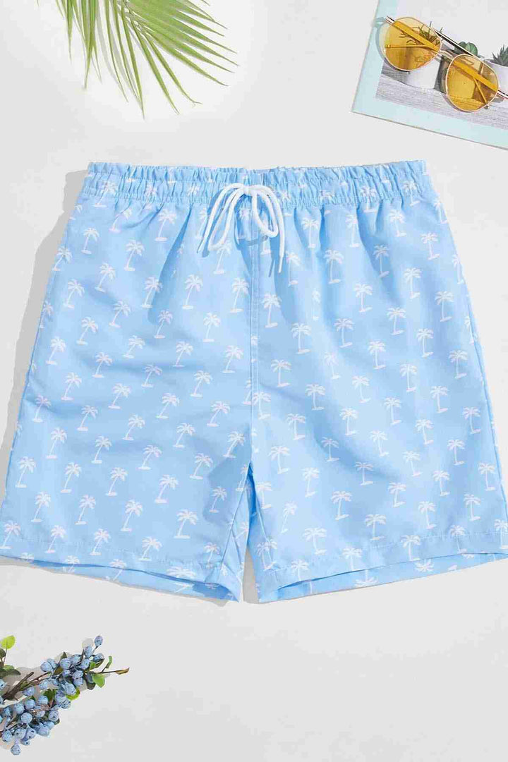 IGR Women Angelsin Men's Basic Standard Size Stylish Palm Printed Swim Trunks with Pockets Blue - Ródos