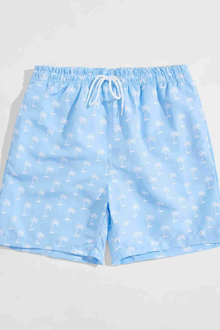 IGR Women Angelsin Men's Basic Standard Size Stylish Palm Printed Swim Trunks with Pockets Blue - Ródos