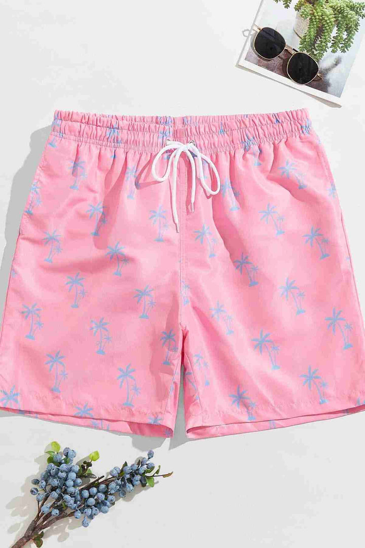 IGR Women Angelsin Men's Basic Standard Size Stylish Palm Printed Swim Trunks with Pockets Pink - Brandenburg