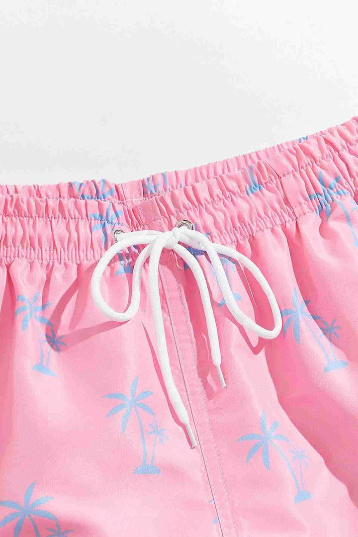 IGR Women Angelsin Men's Basic Standard Size Stylish Palm Printed Swim Trunks with Pockets Pink - Brandenburg