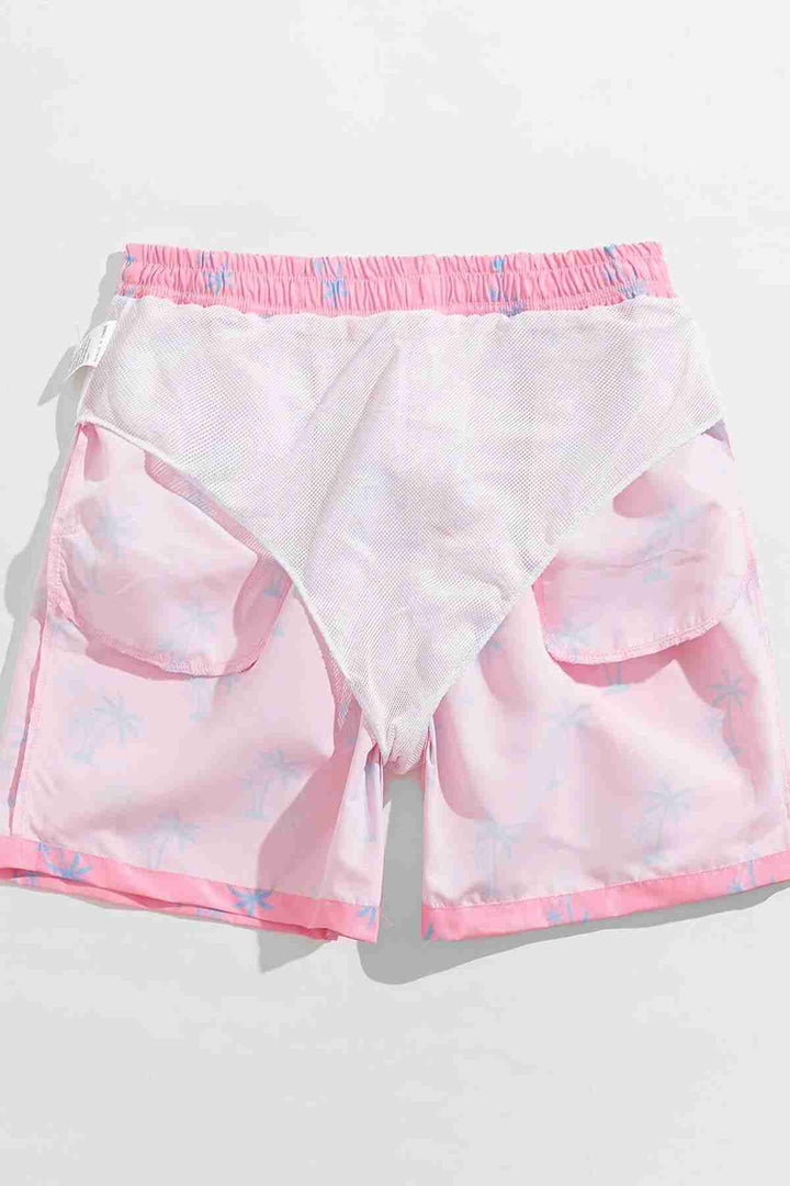 IGR Women Angelsin Men's Basic Standard Size Stylish Palm Printed Swim Trunks with Pockets Pink - Brandenburg