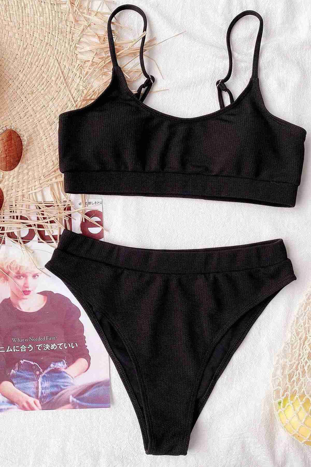 IGR Women Angels High Waist Fabric Tankini Bikini Set Black - Birmingham