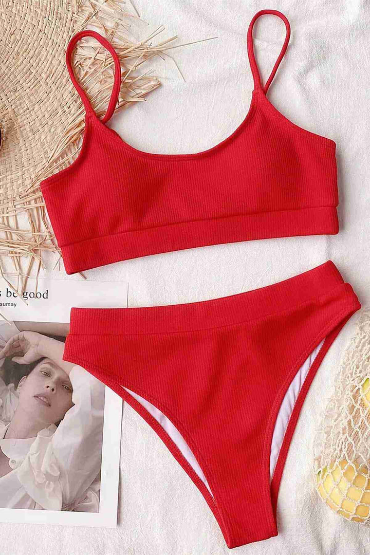 IGR Women Angels High Waist Fabric Tankini Bikini Top Red - Santa Ana Chiautempan