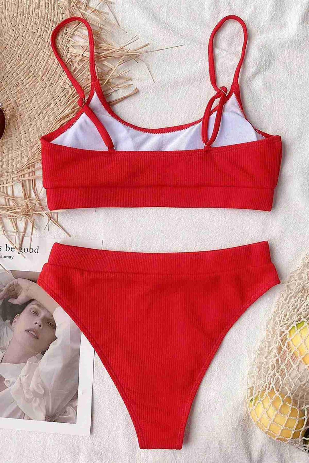 IGR Women Angels High Waist Fabric Tankini Bikini Top Red - Santa Ana Chiautempan