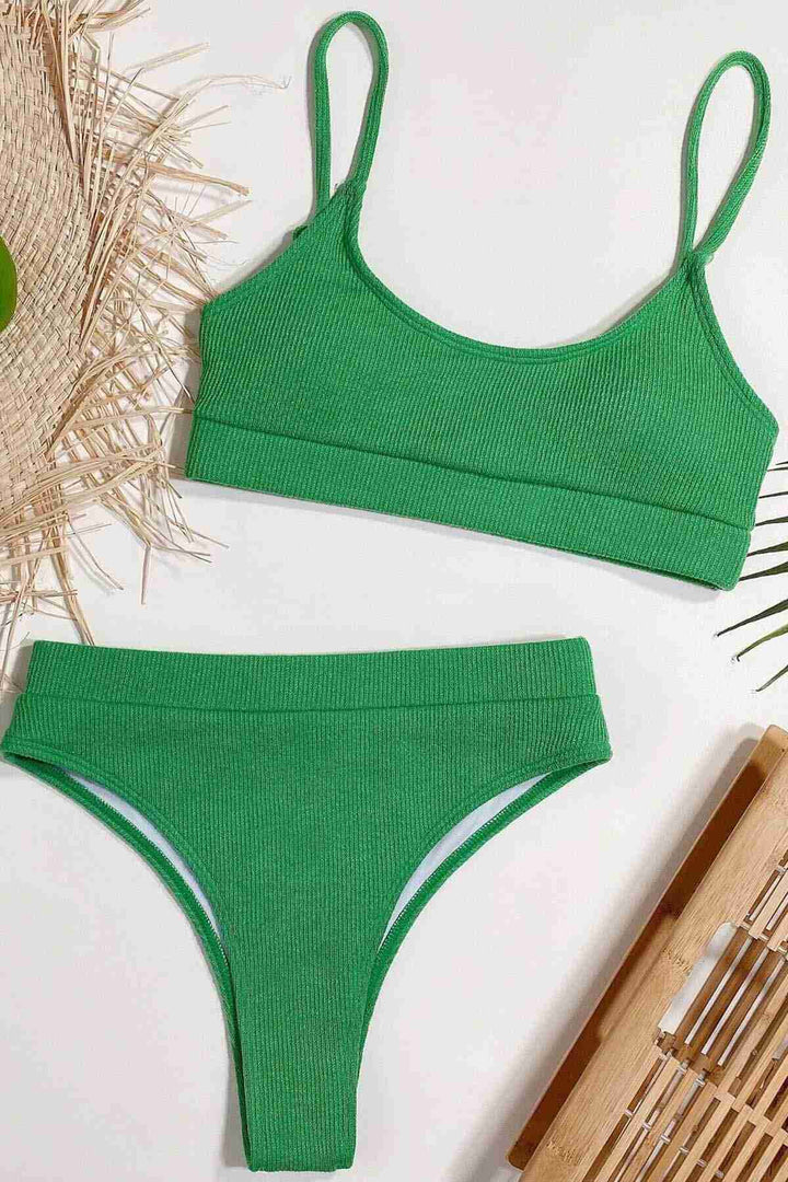 IGR Women Angels High Waist Flared Fabric Tankini Bikini Top Green - Valencia