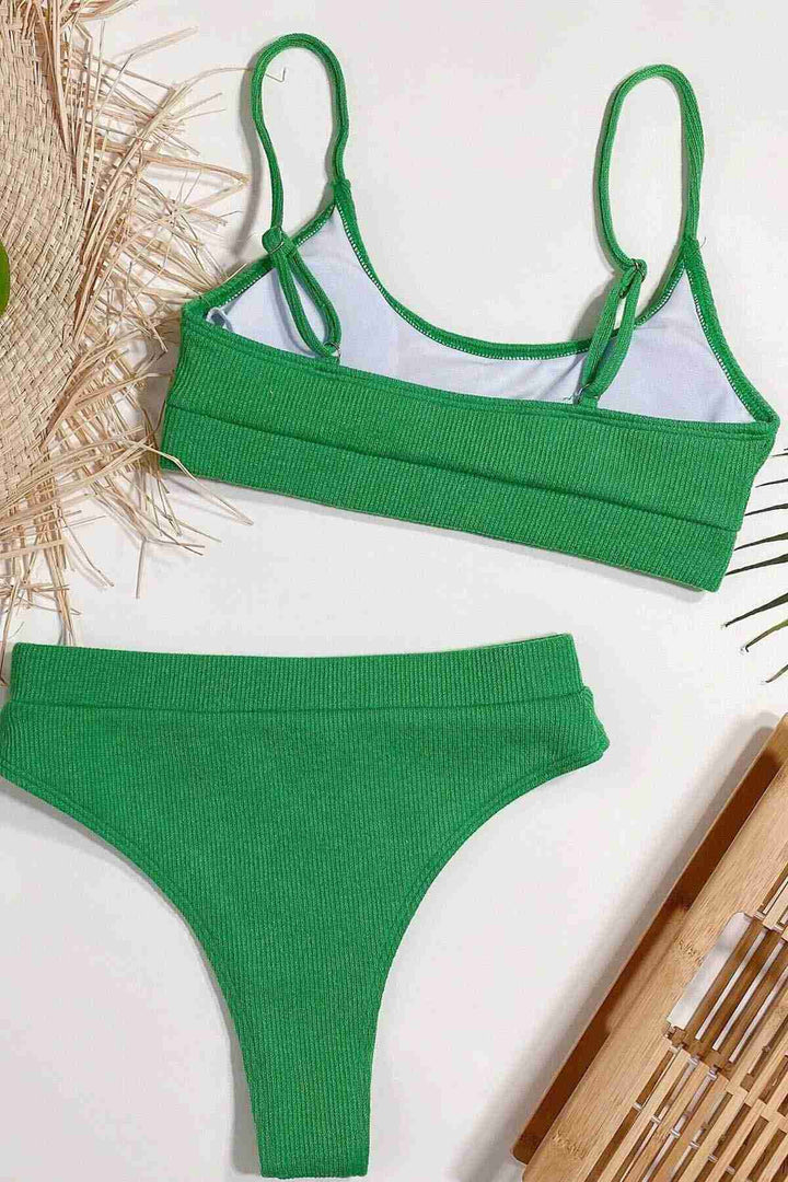 IGR Women Angels High Waist Flared Fabric Tankini Bikini Top Green - Valencia