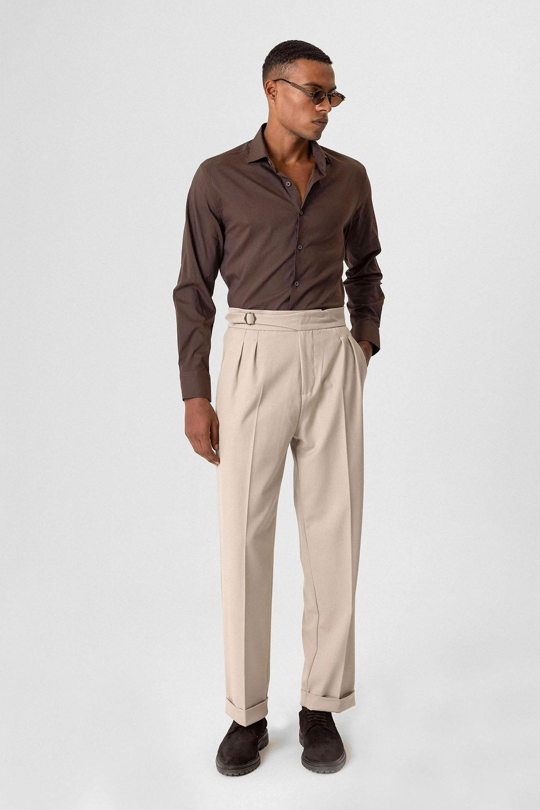 ANT Buckle Detailed Pleated High Waist Men's Trousers - Plainfield