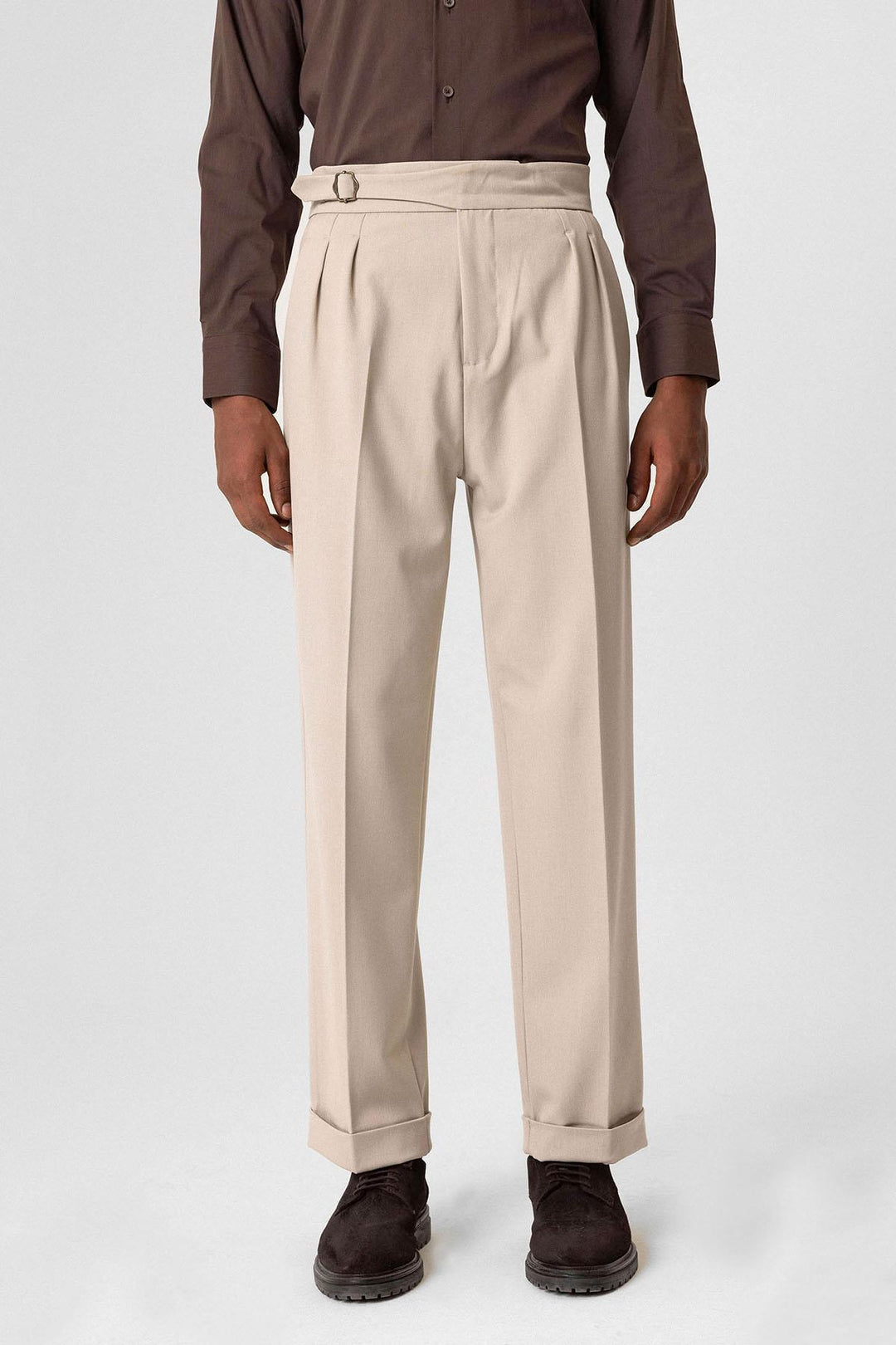 ANT Buckle Detailed Pleated High Waist Men's Trousers - Plainfield