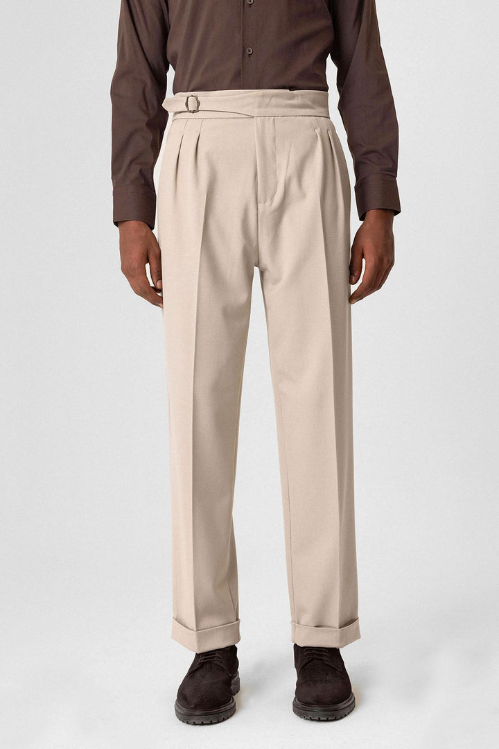 ANT Buckle Detailed Pleated High Waist Men's Trousers - Plainfield