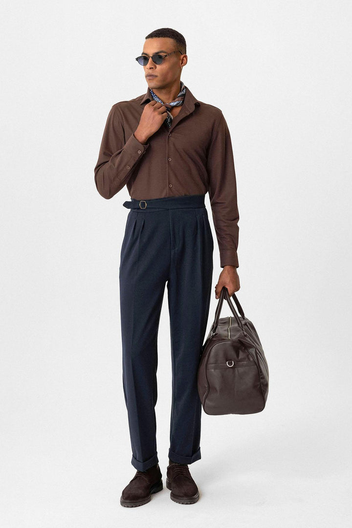 ANT Buckle Detailed Pleated High Waist Men's Trousers - Spokane