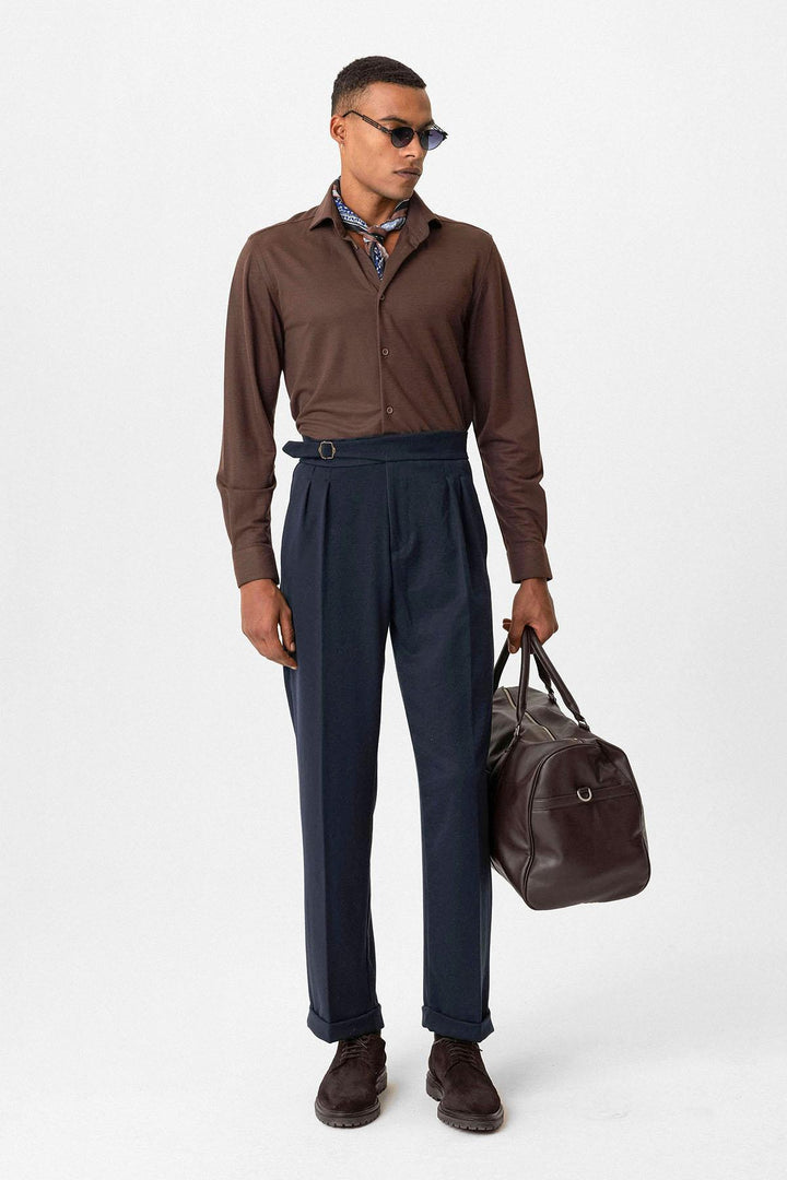 ANT Buckle Detailed Pleated High Waist Men's Trousers - Spokane