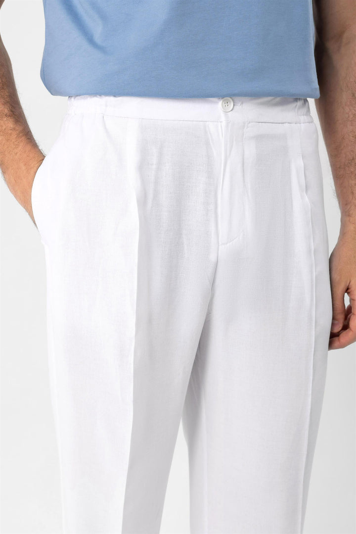 ANT High Waist Pleated Linen Blend Men's Trousers - Geneva