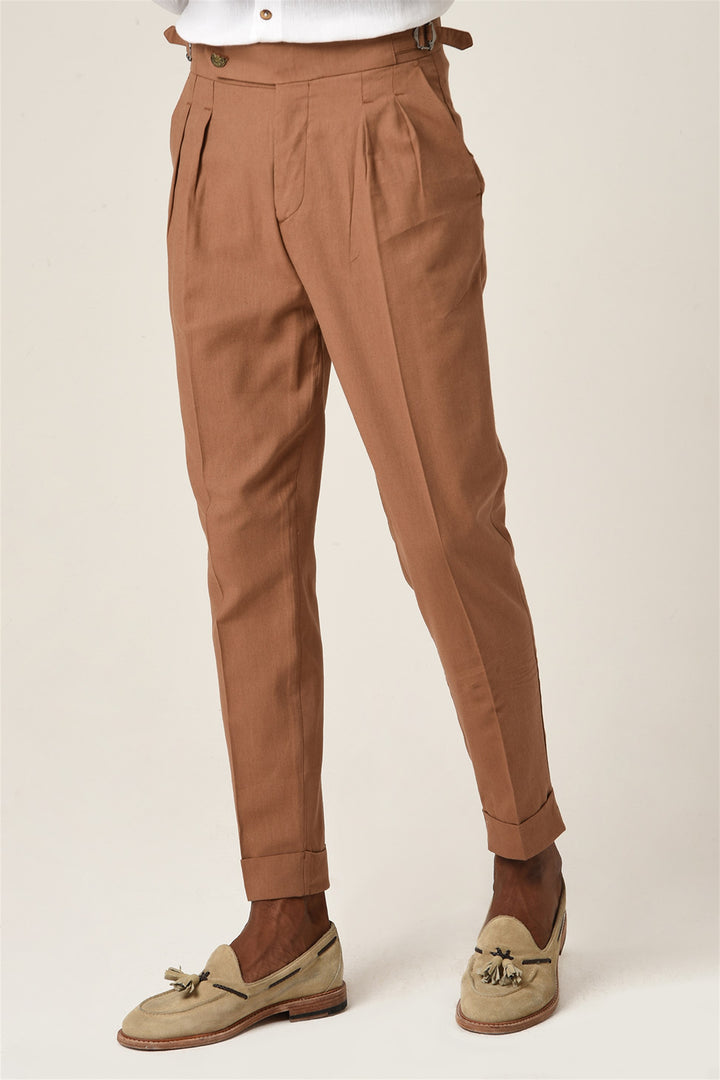 ANT High Waist Buckle Belt Pleated Linen Trousers - Santurce-Antiguo