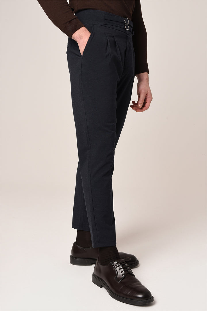 ANT High Waist Buckle Belt Pleated Fabric Trousers - Perth