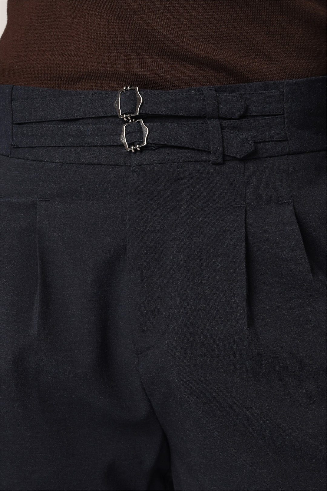 ANT High Waist Buckle Belt Pleated Fabric Trousers - Perth