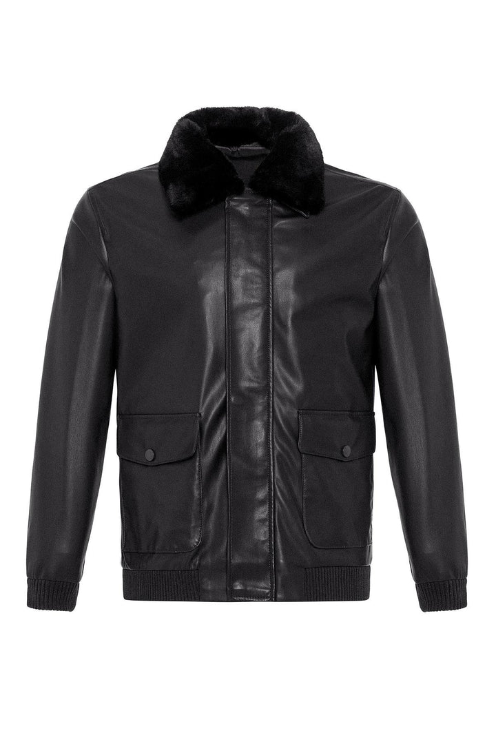 ANT Double Pocket Fur Collar Leather Coat - Tlajomulco de Zúñiga