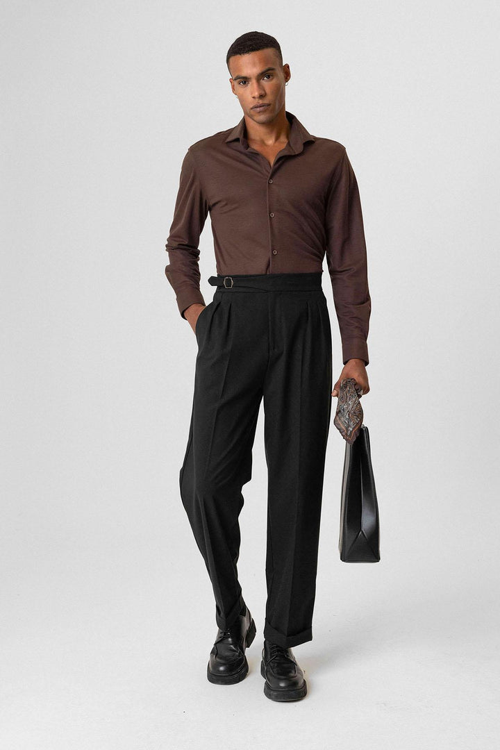 ANT Buckle Detailed Pleated High Waist Men's Trousers - Temple City