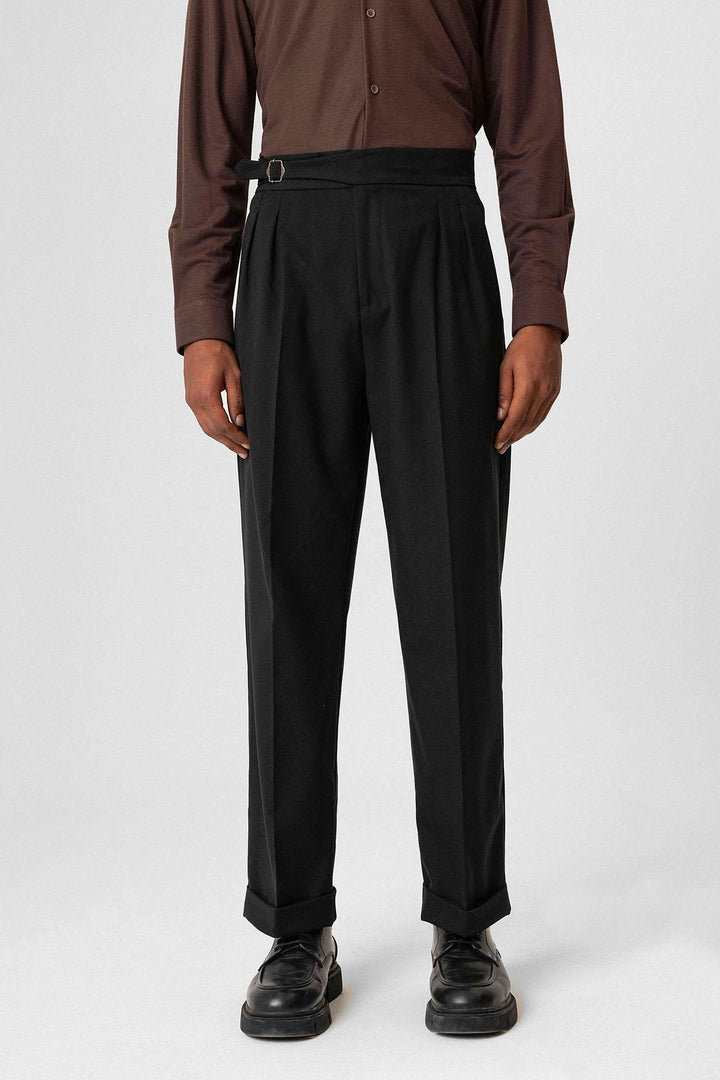 ANT Buckle Detailed Pleated High Waist Men's Trousers - Temple City