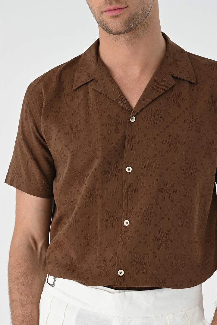 ANT Knitted Patterned Men's Shirt with Camp  Collar - Thunder Bay