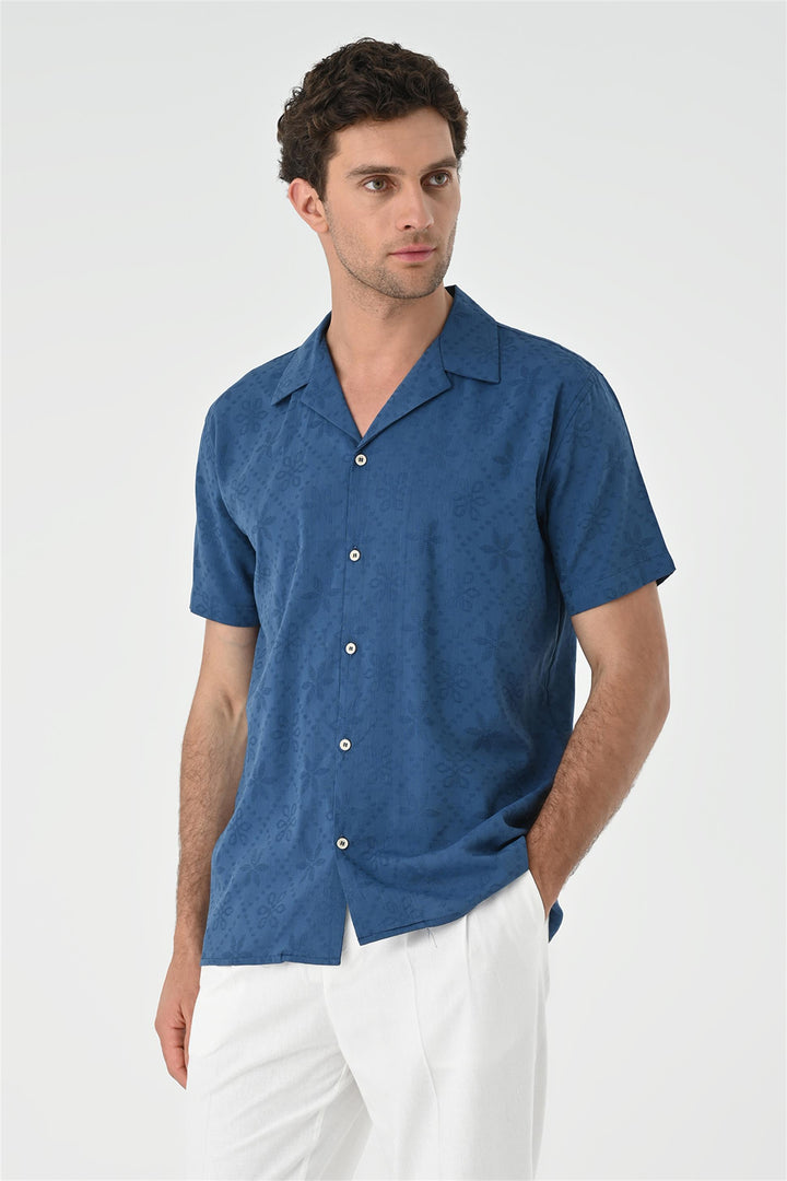 ANT Knitted Patterned Men's Shirt with Camp  Collar - Fayetteville