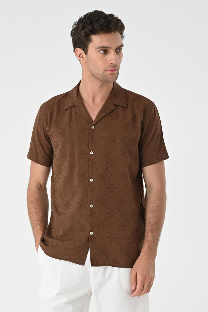 ANT Knitted Patterned Men's Shirt with Camp  Collar - Thunder Bay