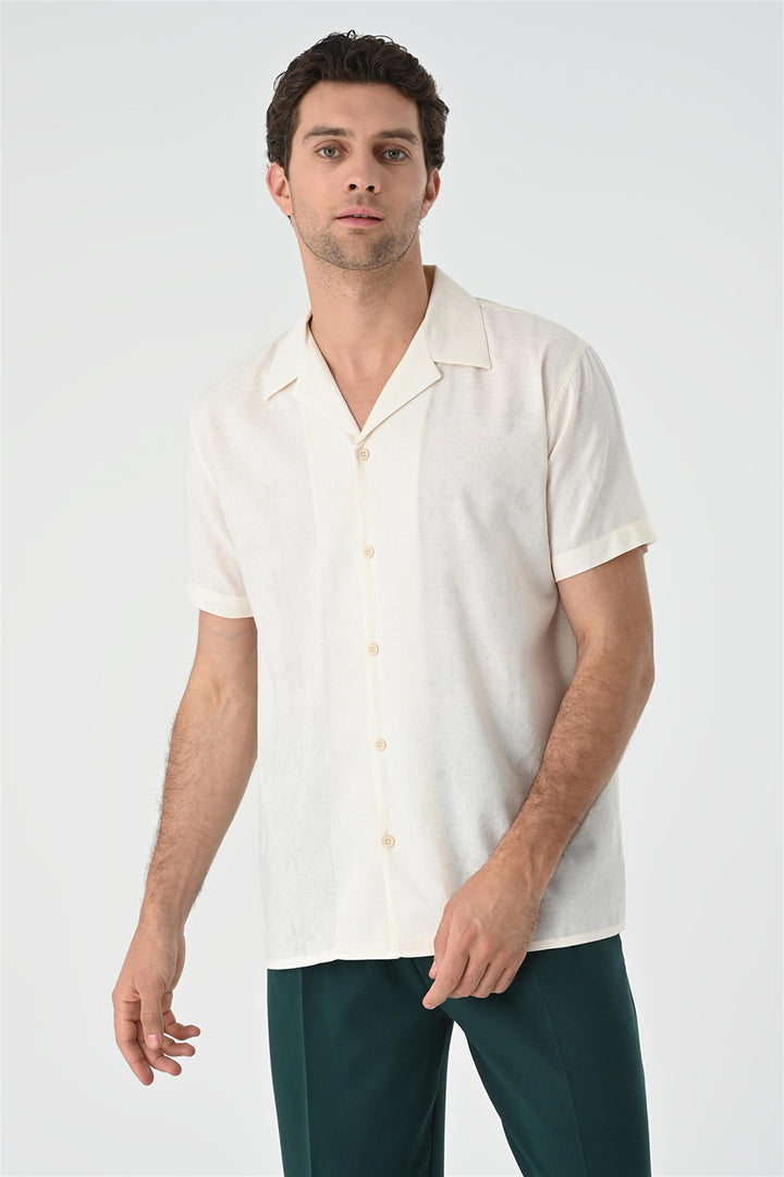 ANT Knitted Patterned Men's Shirt with Camp  Collar - Tamazunchale