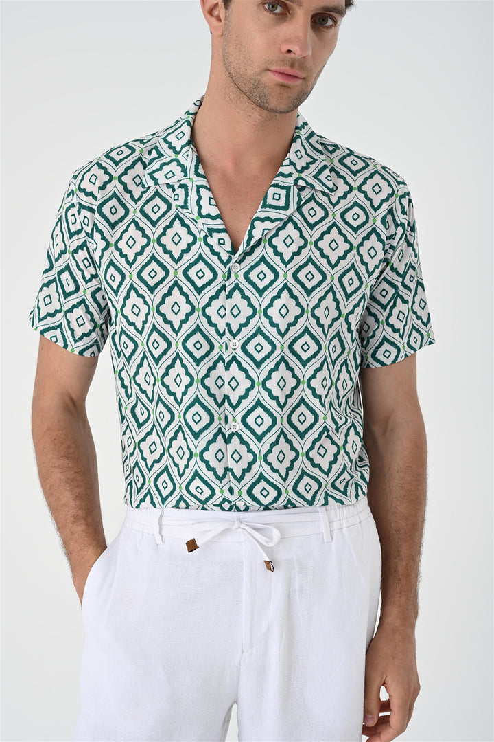 ANT Ethnic Patterned Short Sleeve Men's Shirt with Applique Collar - Vaudreuil-Dorion