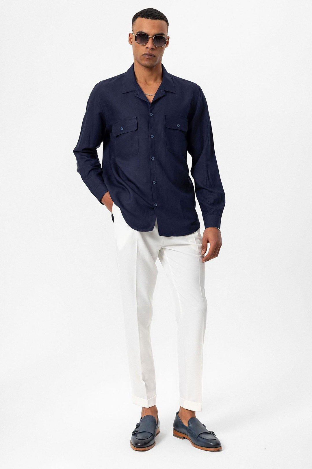 ANT Camp  Collar Linen Blend Long Sleeve Men's Shirt - Chaniá