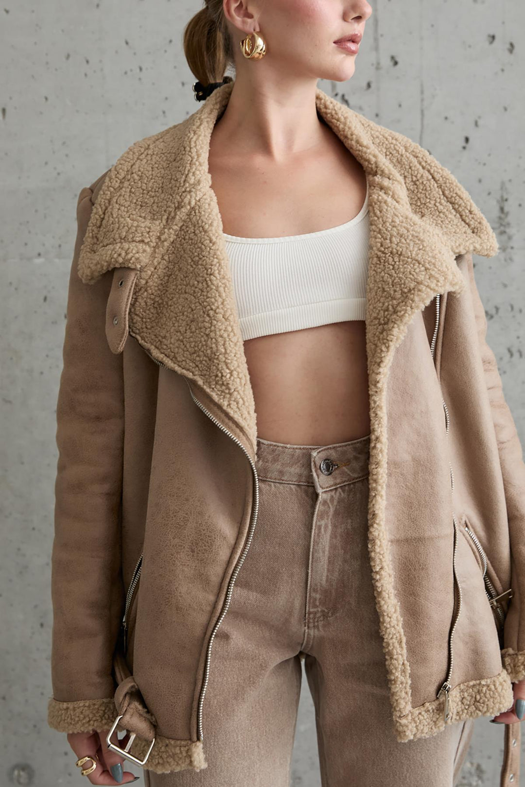 Els Epauttette Fur Veste - Beige - Ensenada