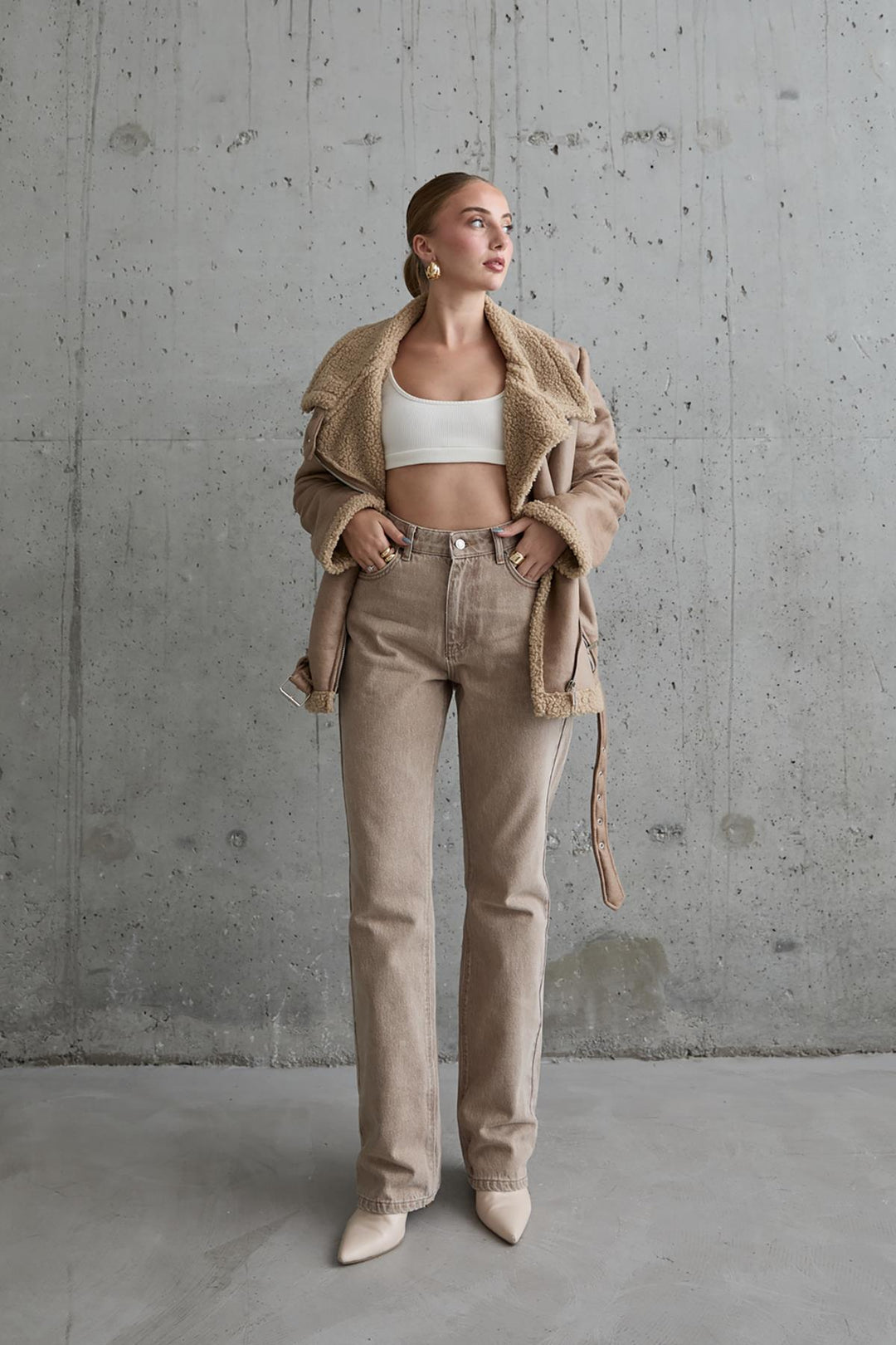 Els Epauttette Fur Veste - Beige - Ensenada