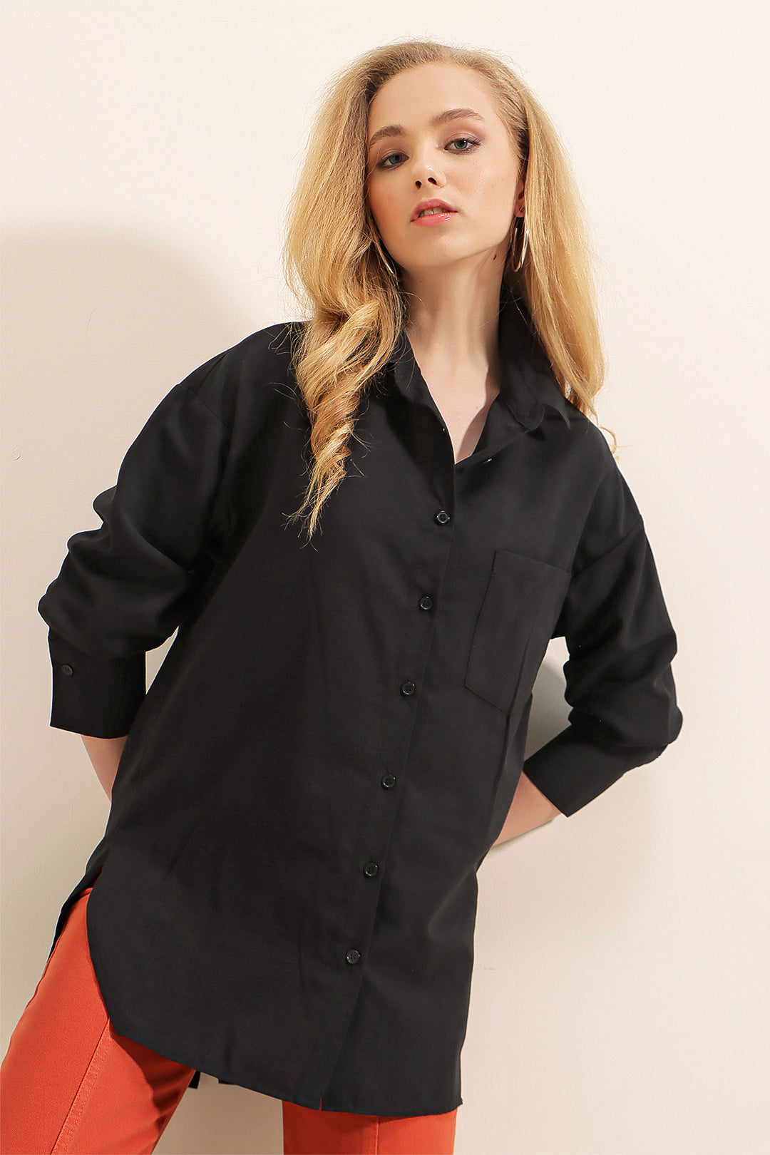 BGD Women Back Buttoned Boyfriend Shirt - Black - Avondale